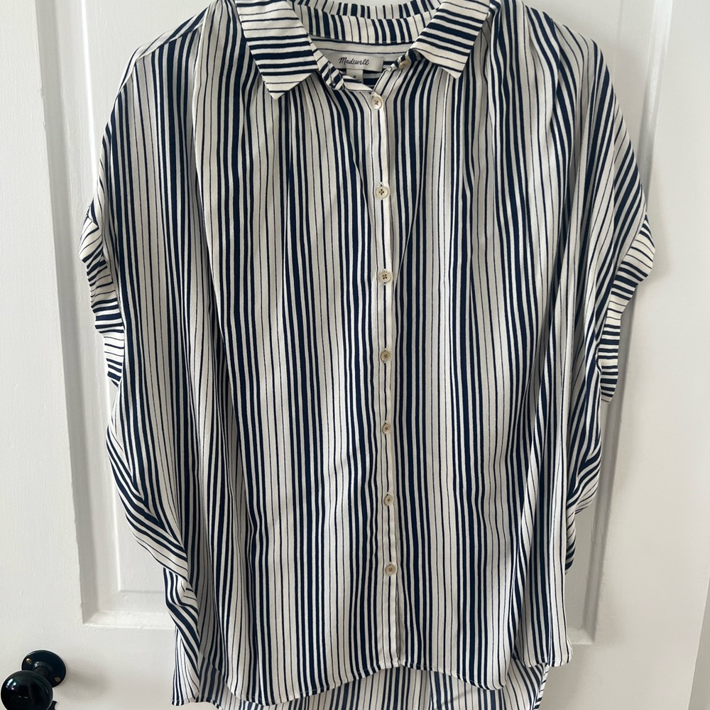 Madewell Navy and White Striped Blouse